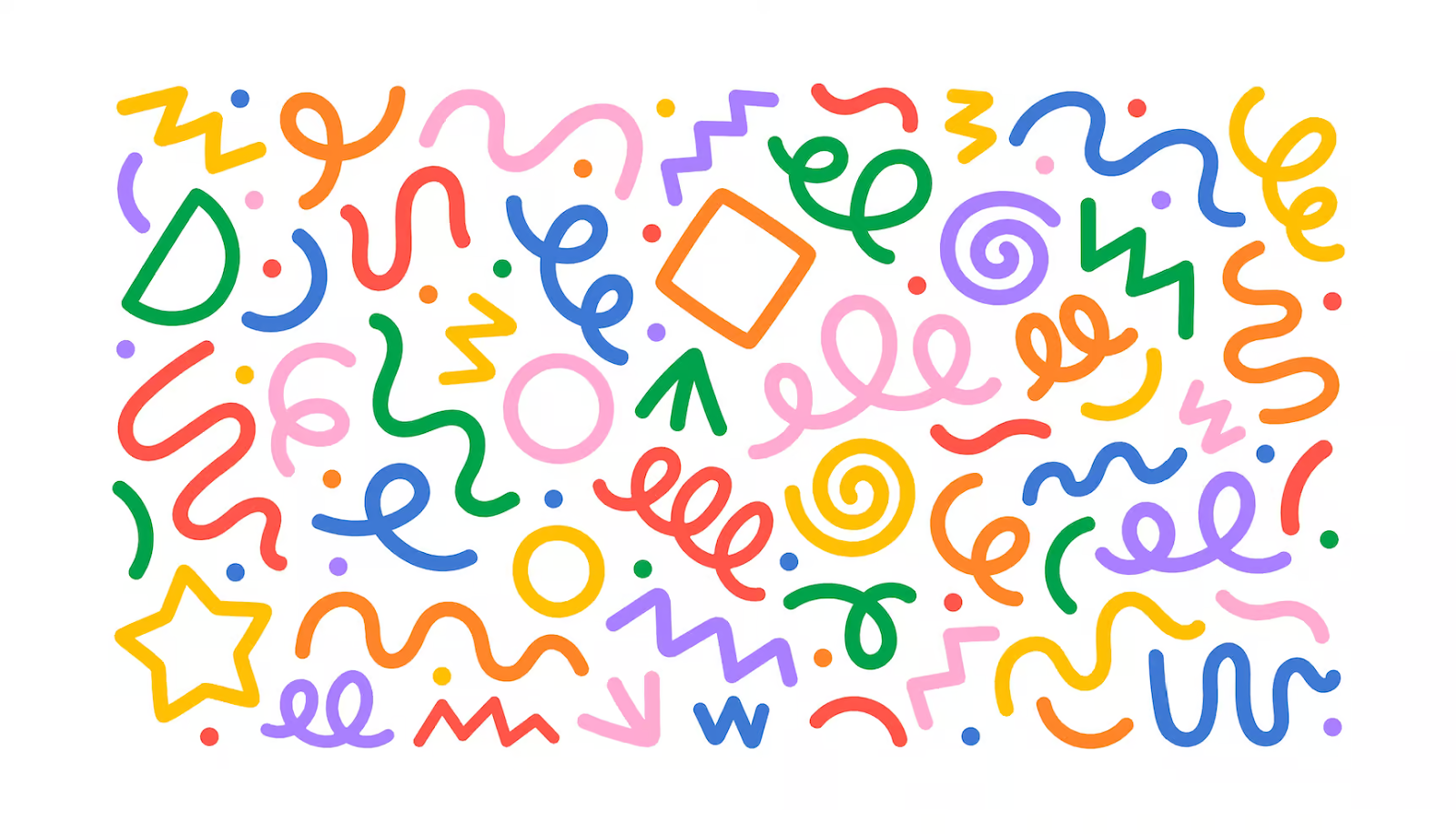 An abstract design including colorful swirls, corkscrews, and circles.